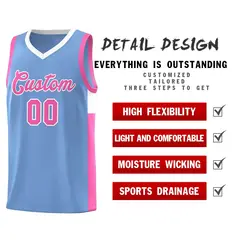 Lt Blue Pink White Two-Tone Side Classic Basketball Jersey 5