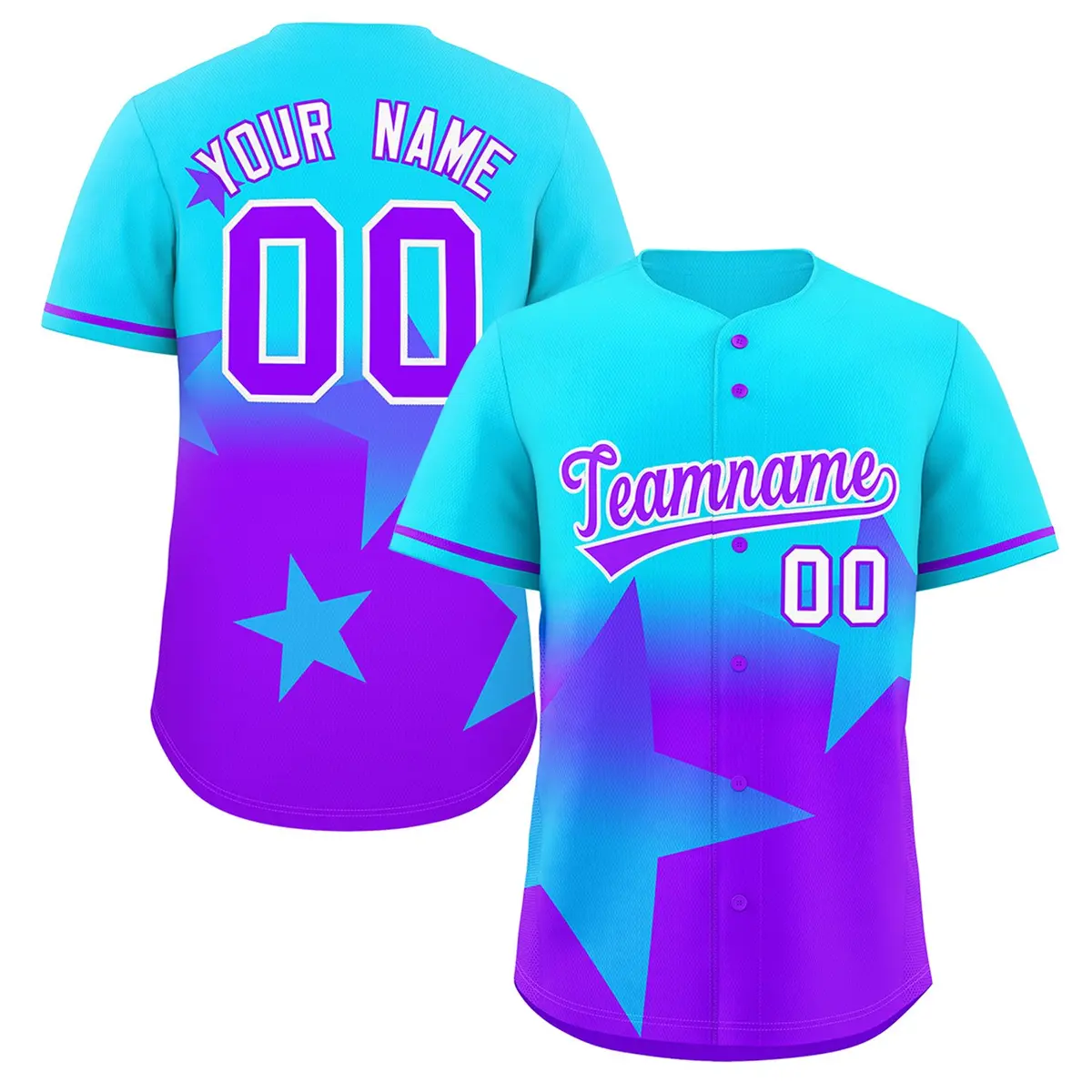 Lt Blue Purple Gradient Star Graffiti Baseball Jersey