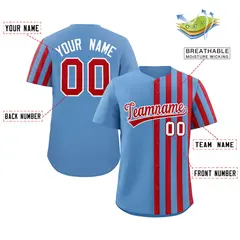 Lt Blue Red Thick Stripe Authentic Baseball Jersey 2