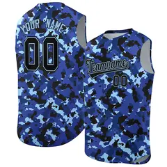 Lt Blue Royal-Black Camo Sleeveless Baseball Jersey