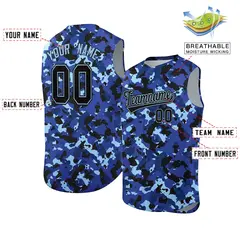 Lt Blue Royal-Black Camo Sleeveless Baseball Jersey 2