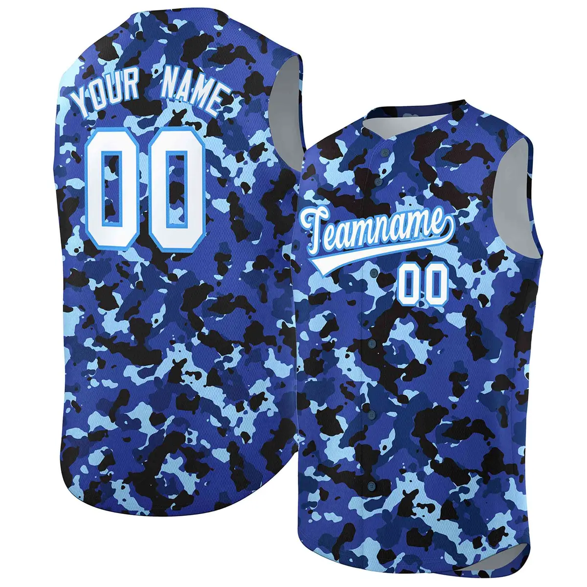 Lt Blue Royal-White Camo Sleeveless Baseball Jersey