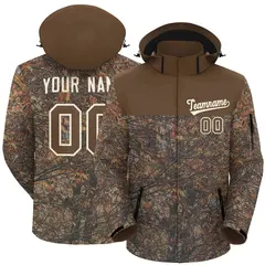Lt Brown Cream Graffiti Pattern Hooded Waterproof Jacket