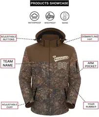 Lt Brown Cream Graffiti Pattern Hooded Waterproof Jacket 2
