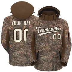 Lt Brown Cream Graffiti Pattern Hooded Waterproof Jacket