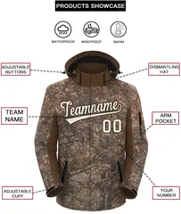 Lt Brown Cream Graffiti Pattern Hooded Waterproof Jacket 2