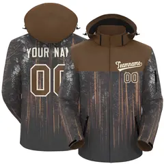 Lt Brown Cream Graffiti Pattern Hooded Waterproof Jacket