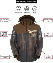 Lt Brown Cream Graffiti Pattern Hooded Waterproof Jacket 2