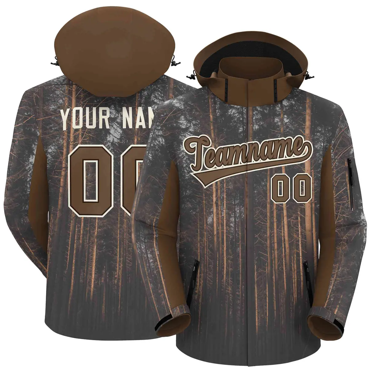 Lt Brown Cream Graffiti Pattern Hooded Waterproof Jacket