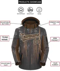 Lt Brown Cream Graffiti Pattern Hooded Waterproof Jacket 2