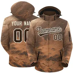Lt Brown Cream Graffiti Pattern Hooded Waterproof Jacket
