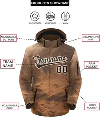 Lt Brown Cream Graffiti Pattern Hooded Waterproof Jacket 2