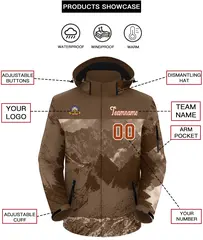 Lt Brown Texas Orange Snow Mountain Graffiti Hooded Waterproof Jacket 2