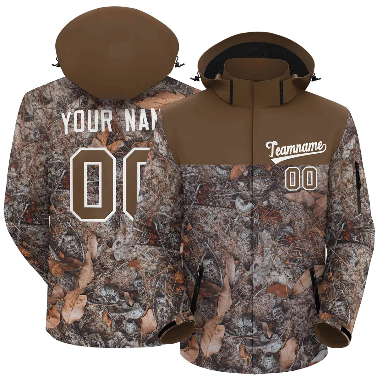 Lt Brown White Graffiti Pattern Hooded Waterproof Jacket