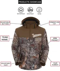 Lt Brown White Graffiti Pattern Hooded Waterproof Jacket 2