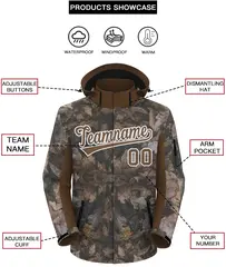 Lt Brown White Graffiti Pattern Hooded Waterproof Jacket 2