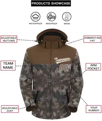 Lt Brown White Graffiti Pattern Hooded Waterproof Jacket 2