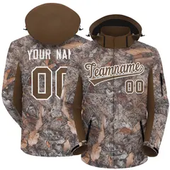 Lt Brown White Graffiti Pattern Hooded Waterproof Jacket