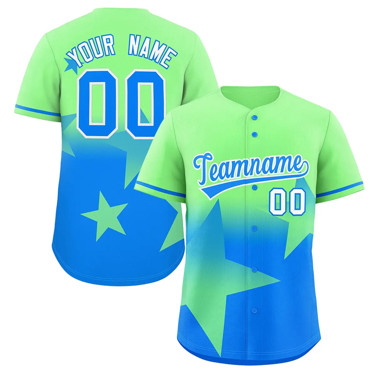 Lt Green-Lt Blue Gradient Star Graffiti Baseball Jersey