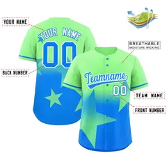 Lt Green-Lt Blue Gradient Star Graffiti Baseball Jersey 2
