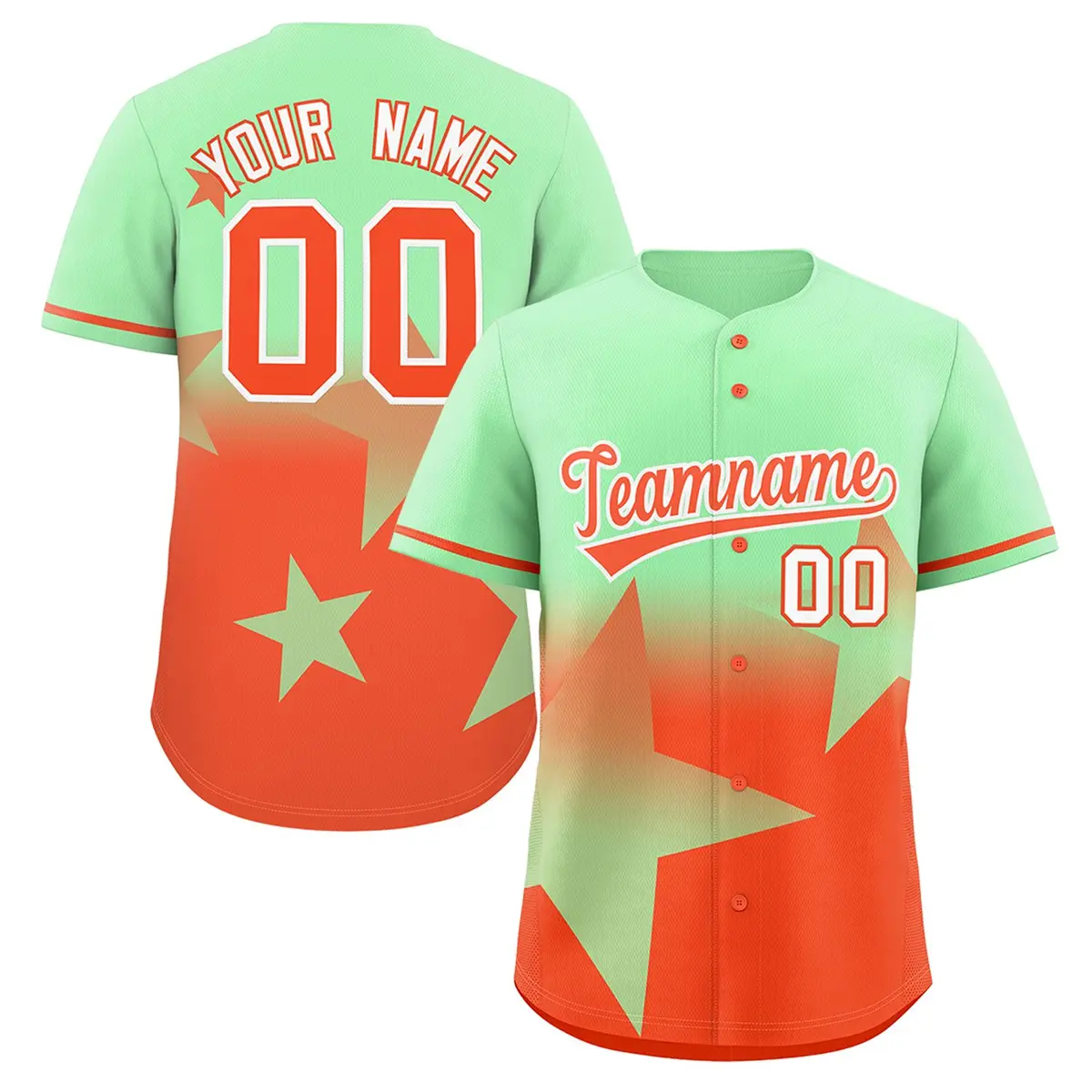 Lt Green Orange Gradient Star Graffiti Baseball Jersey
