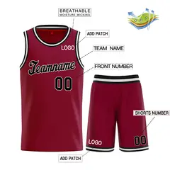 Maroon Black-White Classic Basketball Uniform Jersey 3