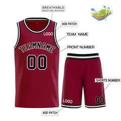 Maroon Black White Classic Curved Basketball Jersey 3