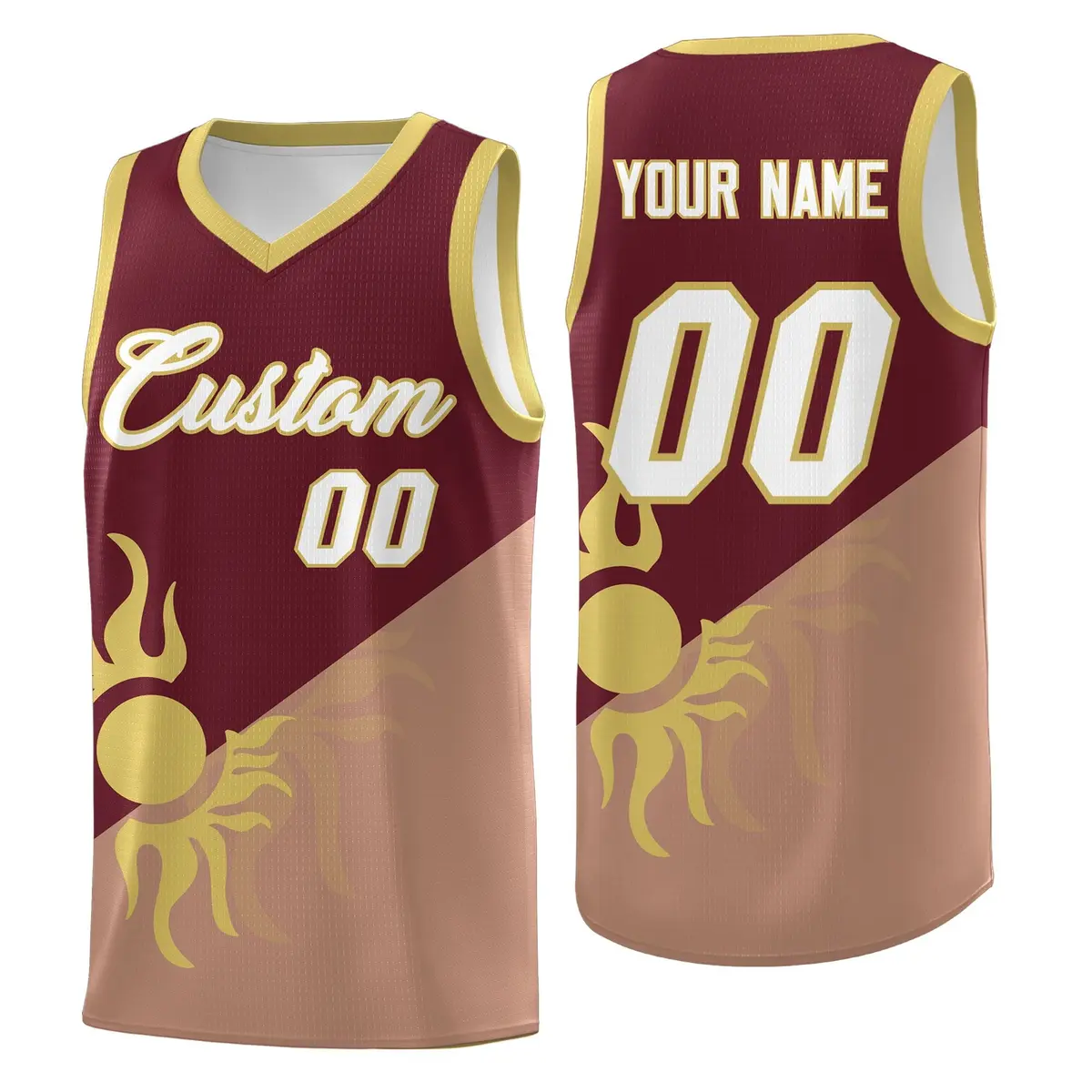 Maroon Coffee Radiant Sun Two Tone Uniform Basketball Jersey