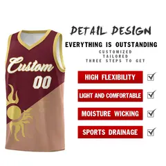 Maroon Coffee Radiant Sun Two Tone Uniform Basketball Jersey 3