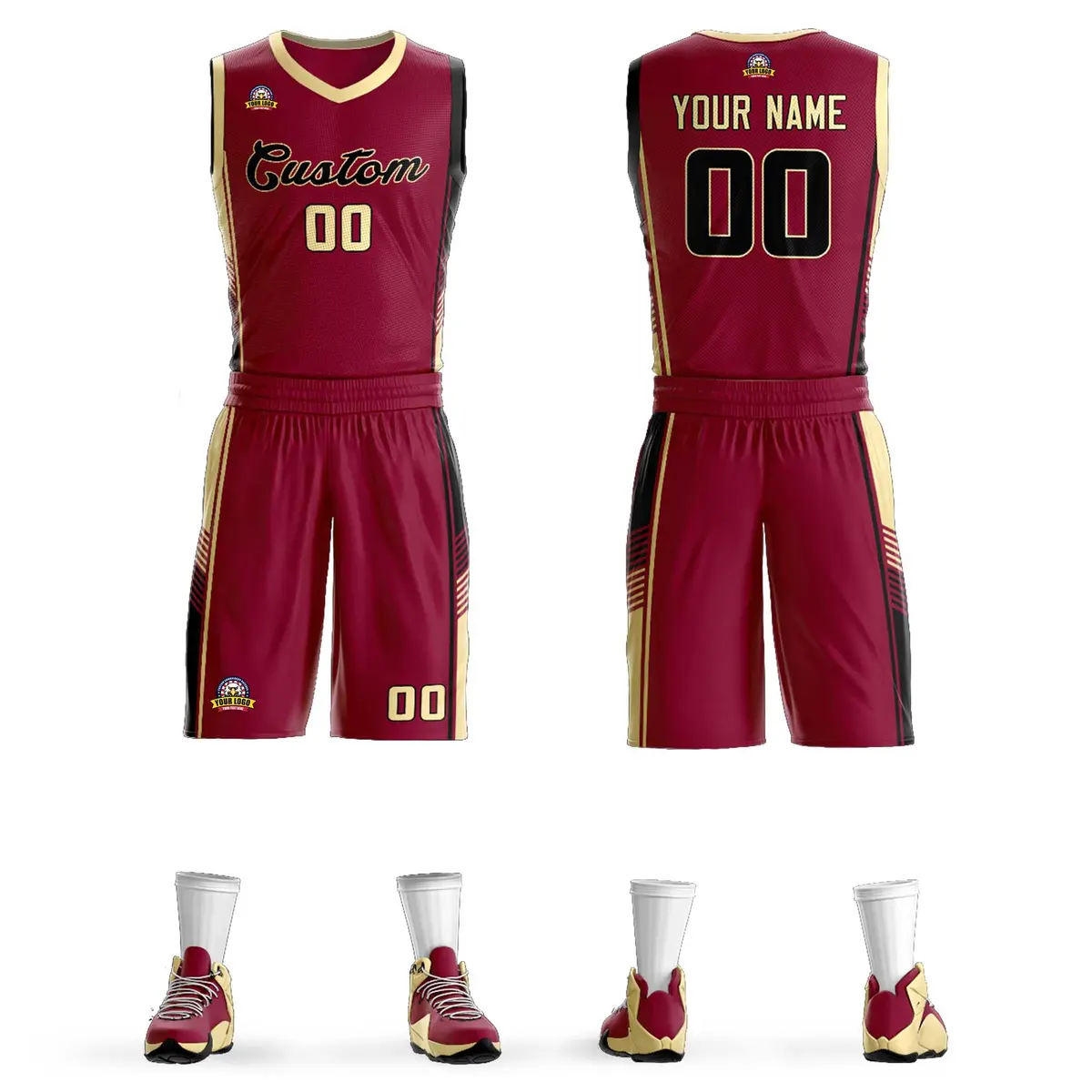 Maroon Cream-Black Classic Basketball Jersey Sets