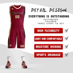 Maroon Cream-Black Classic Basketball Jersey Sets 2
