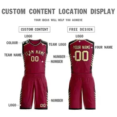 Maroon Cream-Black Graffiti Bar Element Basketball Jersey 3