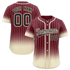 Maroon Cream Gradient Stripe Fashion Baseball Jersey 1