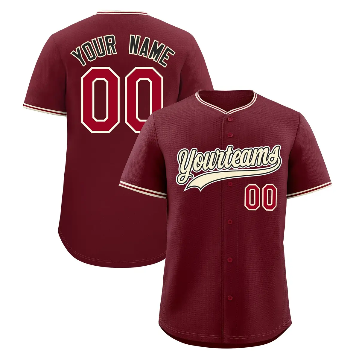 Maroon Crimson Cream Baseball Jersey