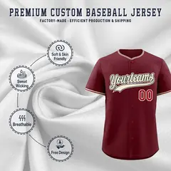 Maroon Crimson Cream Baseball Jersey 3