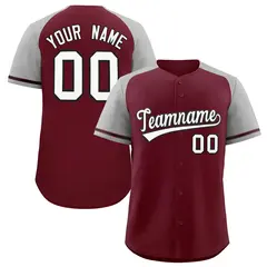 Maroon Gray Raglan Sleeves Baseball Jersey 1