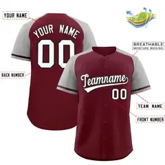 Maroon Gray Raglan Sleeves Baseball Jersey 2