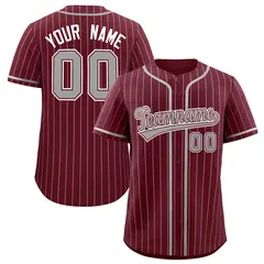 Maroon Gray Stripe Fashion Baseball Jersey 1