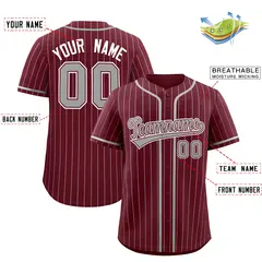 Maroon Gray Stripe Fashion Baseball Jersey 2