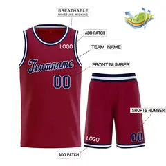 Maroon Navy-White Classic Basketball Uniform Jersey 3