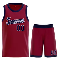 Maroon Navy-White Classic Basketball Uniform Jersey