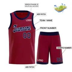 Maroon Navy-White Classic Basketball Uniform Jersey 3