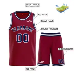 Maroon Navy-White Classic Curved Sets Basketball Jersey 3