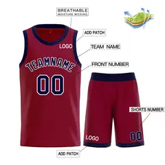 Maroon Navy-White Classic Curved Sets Basketball Jersey 3