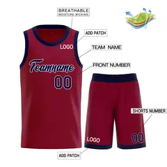 Maroon Navy-White Classic Heal Sports Basketball Jersey 3
