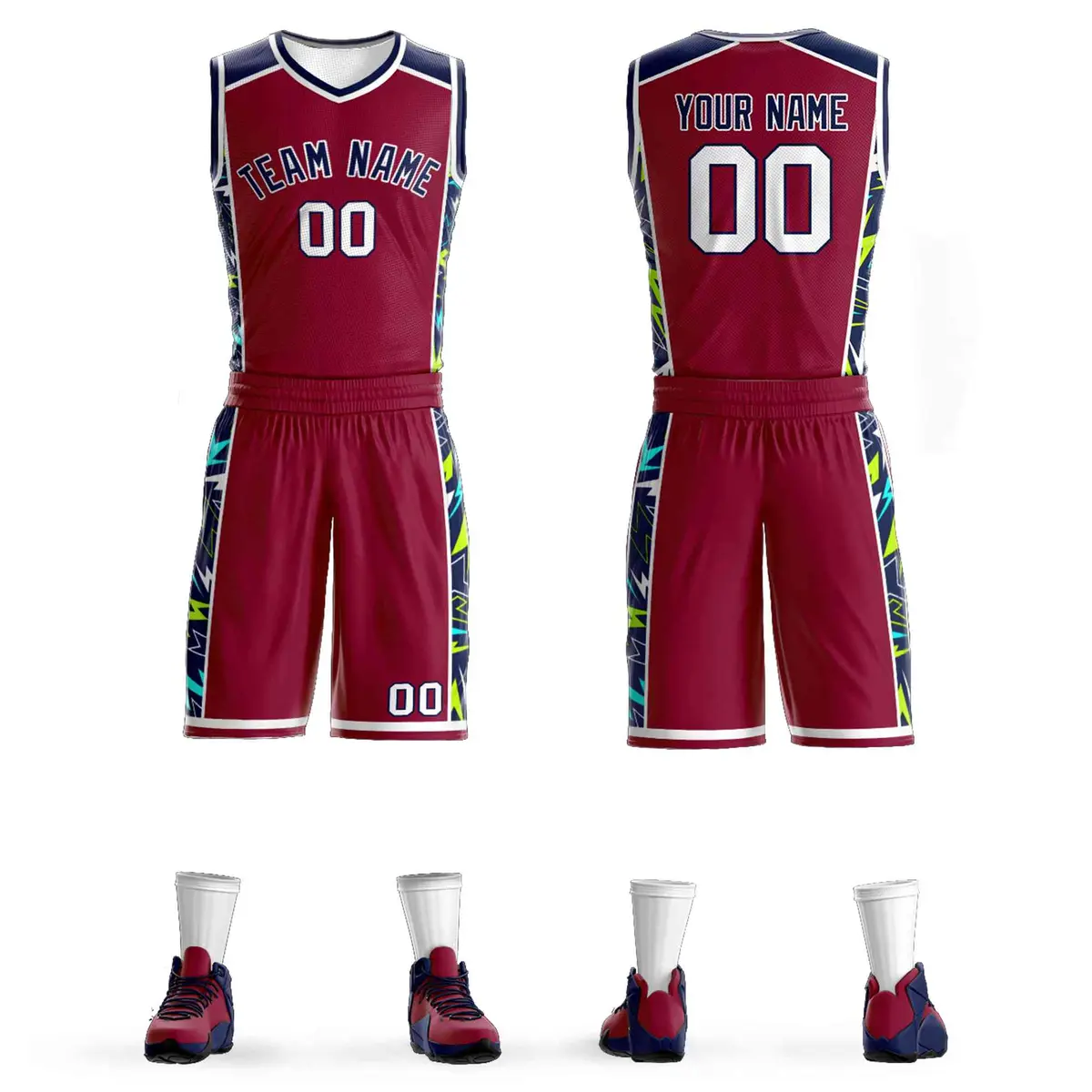 Maroon Navy-White Lightning Graffiti Basketball Jersey