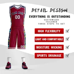 Maroon Navy-White Lightning Graffiti Basketball Jersey 2