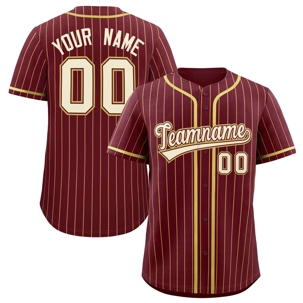 Maroon Old Gold Stripe Fashion Baseball Jersey