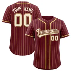 Maroon Old Gold Stripe Fashion Baseball Jersey 1