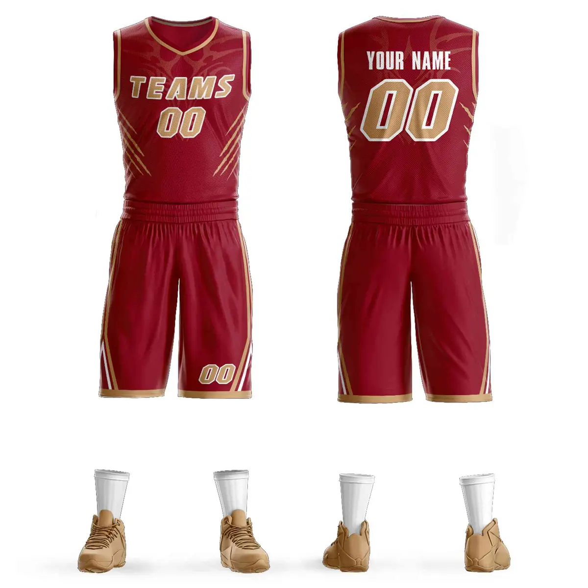 Maroon Old Gold-White Graffiti Claw Element Basketball Jersey